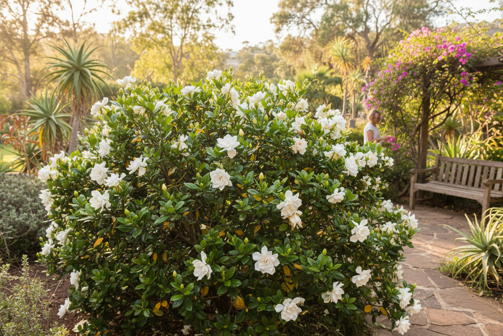 Gardenia Florida in garden lifestyle shot