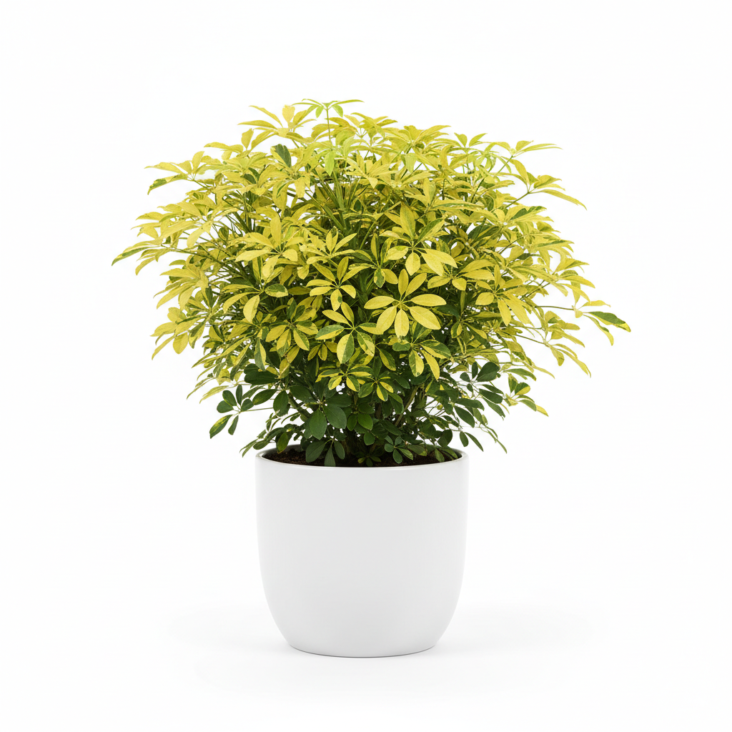 Schefflera Arboricola Bushy Gold in white pot