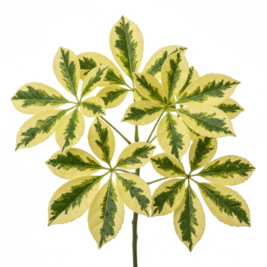 Schefflera Gold leaf clusters close up