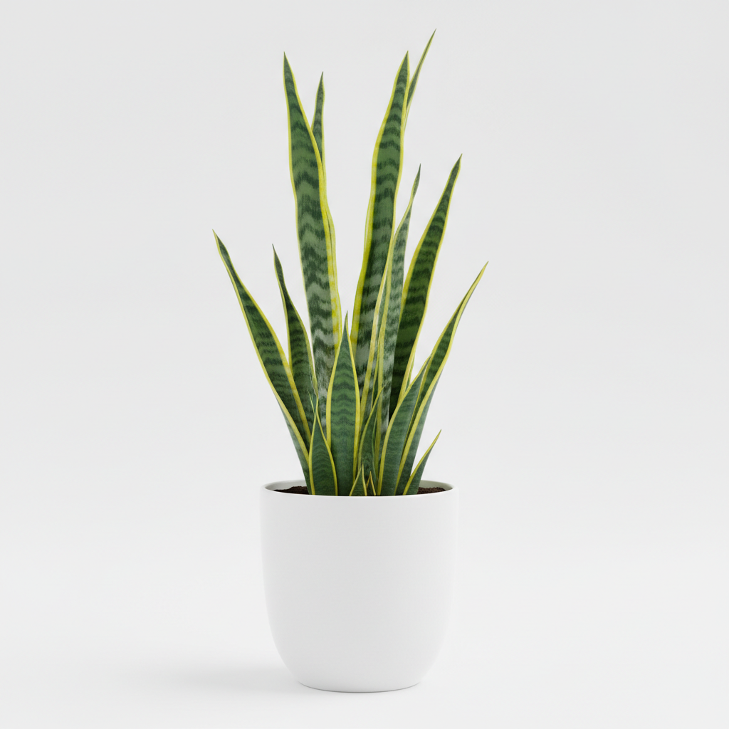 Sansevieria Variegated in white pot