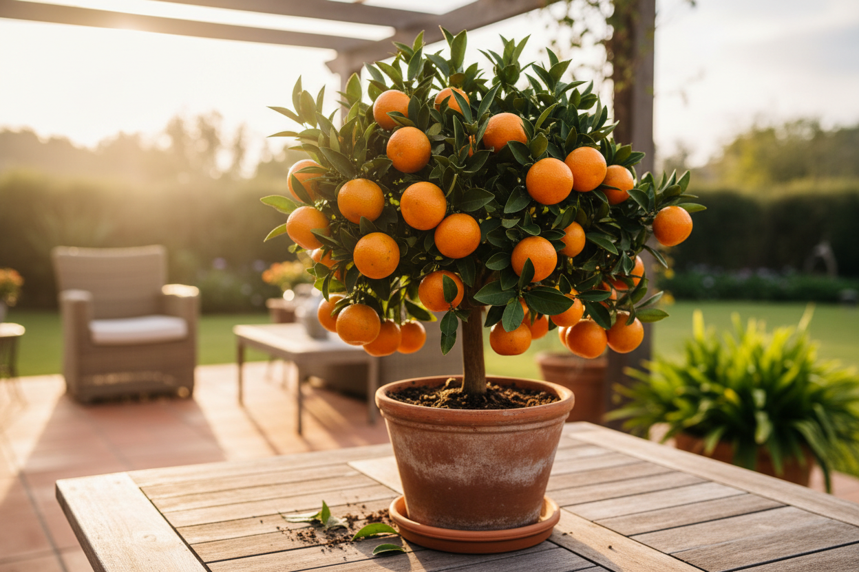 Citrus Mini Me Naartjie on sunny patio lifestyle shot