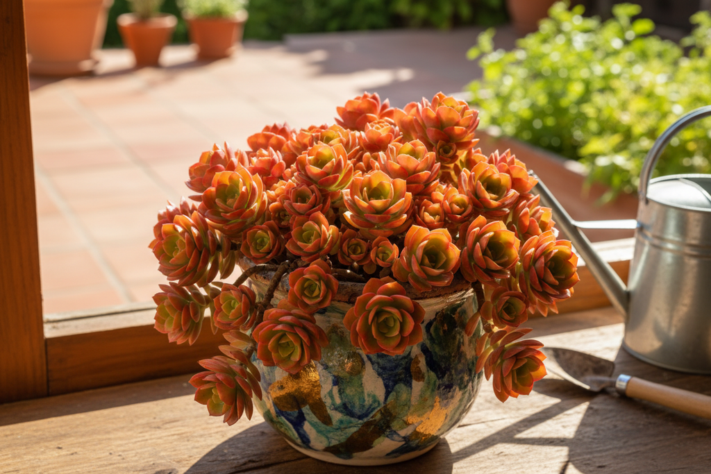 Crassula Erosula Sunset on sunny windowsill lifestyle shot