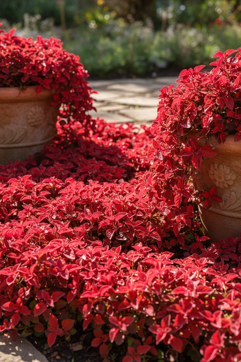 Alternanthera Red Ruby with lush ruby-red glowing foliage for edging and containers