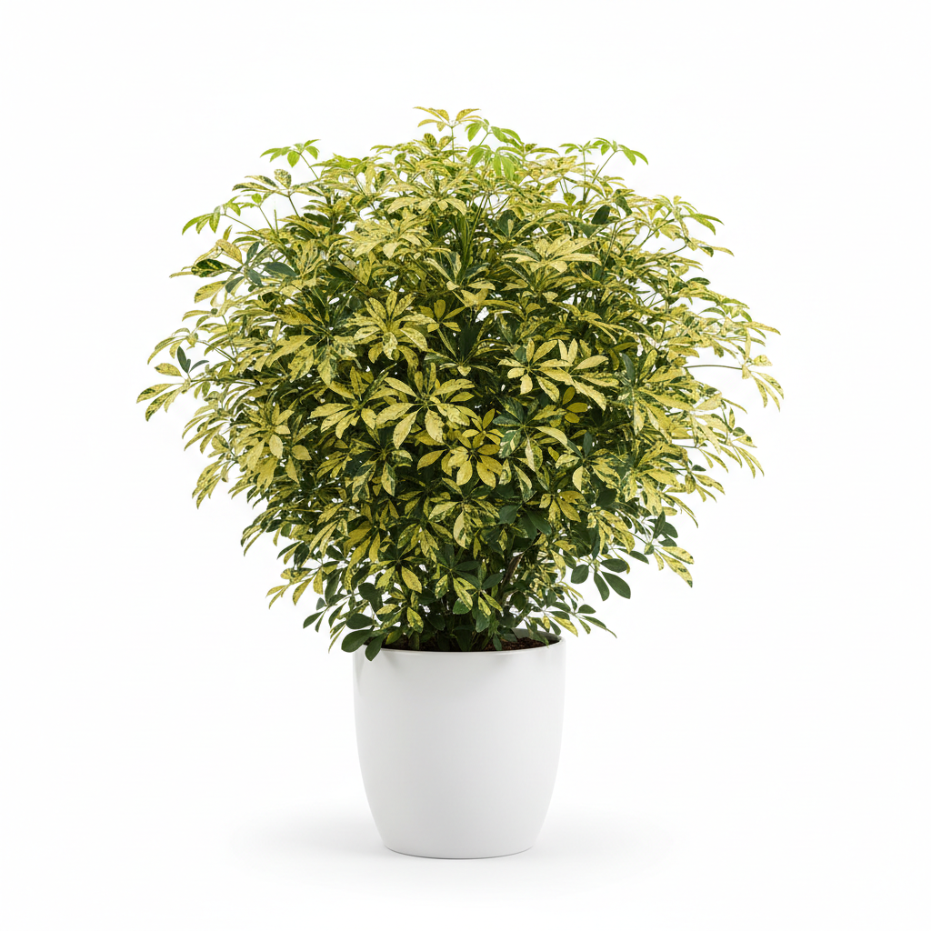 Schefflera Arboricola Bushy Gold Var in white pot